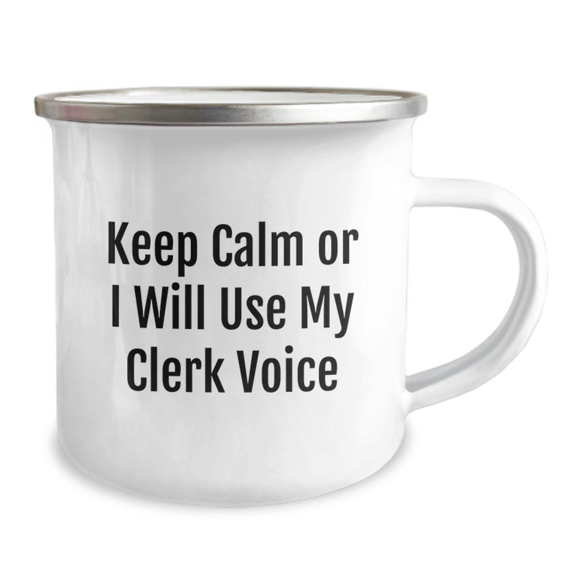 Clerk Gifts from Friends, Funny Camping Mug, 'Keep Calm Or I Will Use My Clerk Voice', Birthday Unique Gifts for Clerk - Image 2