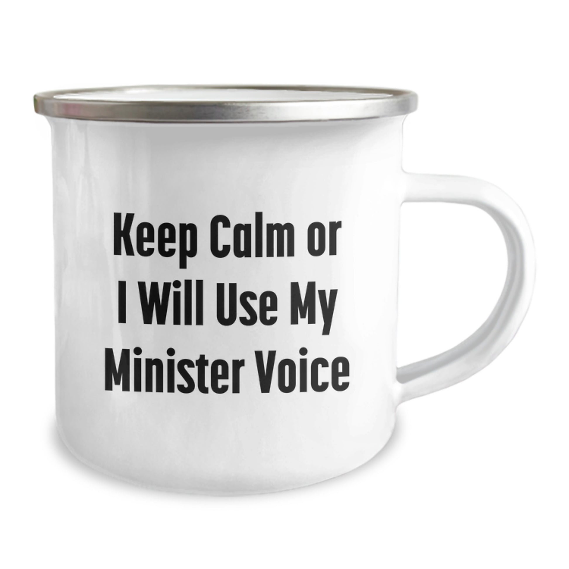 Funny Keep Calm Minister Gifts for Ministry Friends and Family - Camping Mug, 12 oz Capacity, Stainless Steel with Enamel Finish, Perfect for Birthday Celebrations - Image 2