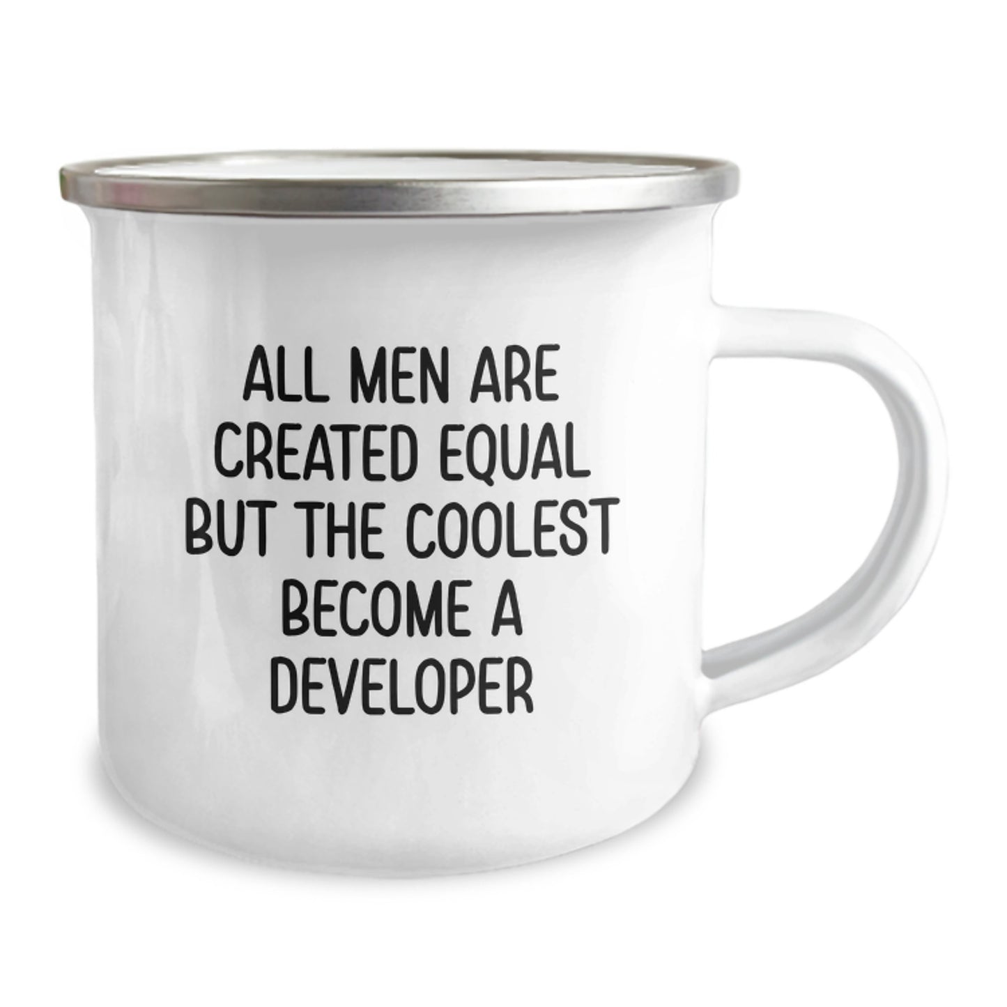 Funny Developer Gifts for Men, Unique Camping Mug from Friends, All Men Are Created Equal But 'The Coolest Become A Developer' Christmas Unique Gifts - Image 2