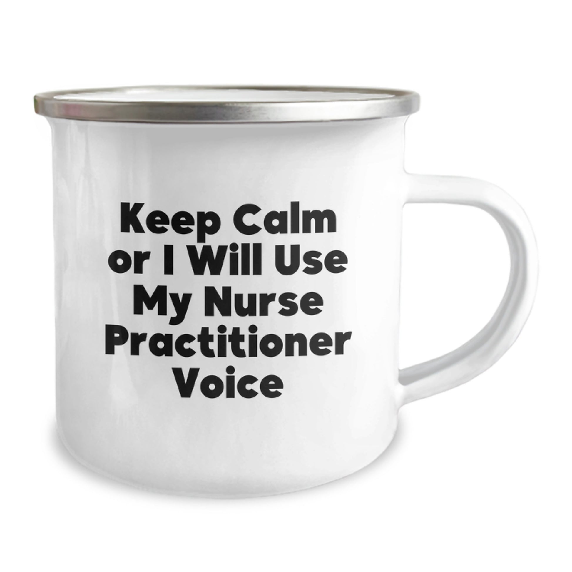 Unique Nurse Practitioner Gifts from Friends - Keep Calm 'I Will Use My Nurse Practitioner Voice' Valentine's Camping Mug - Image 2