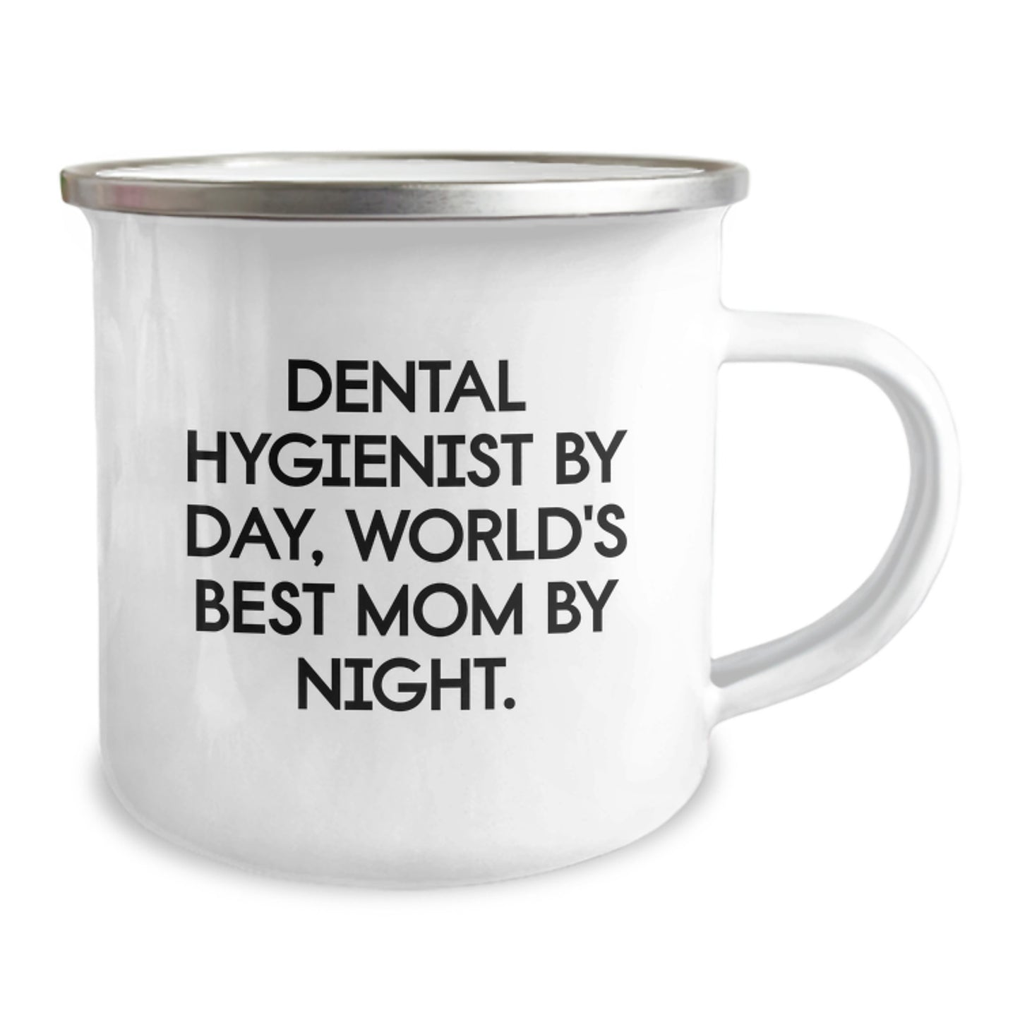 Funny Dental Hygienist Gifts for Birthday, World's Best Mom Mug - 'Dental Hygienist By Day, World's Best Mom By Night.' Camping Mug, Stainless Steel, Enamel Finish - Image 2