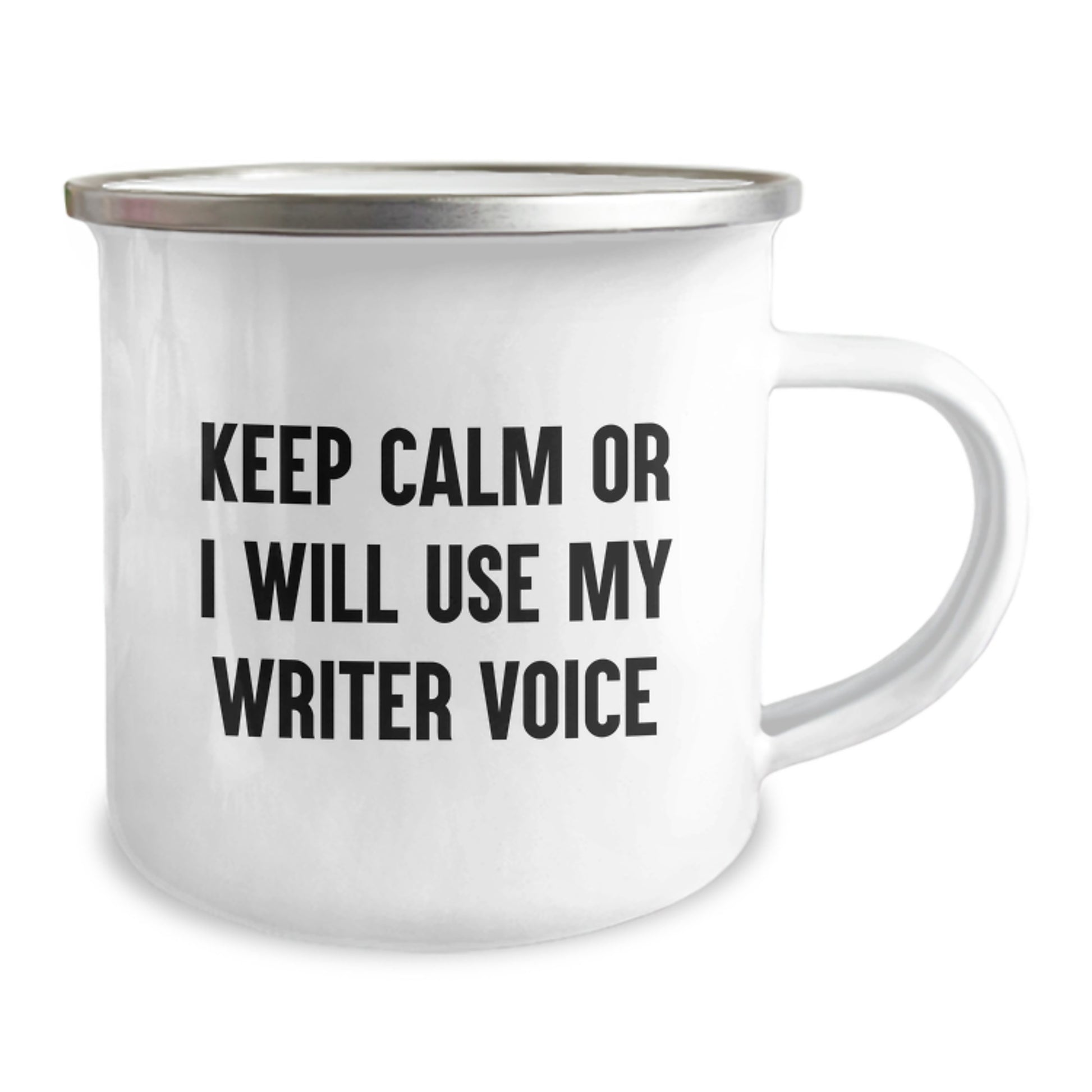 Writer's Humor Gifts from Friends for Graduation - Keep Calm Or I Will Use My Writer Voice Funny Camping Mug, 12 oz - Image 2