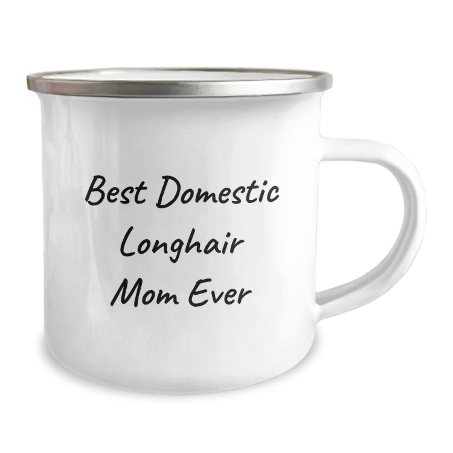 Funny Domestic Longhair Cat Mom Gifts for Graduation, Camping Mug for Friends and Family from Men, Women, Coworkers, 'Best Domestic Longhair Mom Ever', 12 oz Stainless Steel with Enamel Finish - Image 2