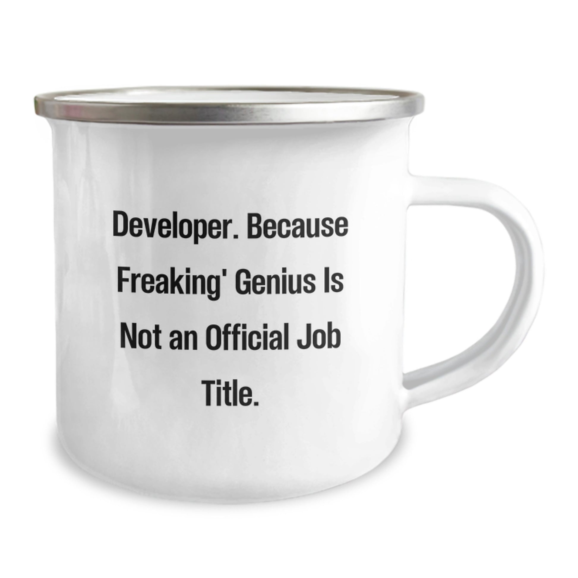 Funny Developer Gifts, Enamel Camping Mug for Birthday, 'Developer. Because Freaking' genius Is Not An Official Job Title.' Quote, 12 oz Stainless Steel, Perfect for Coworkers, Friends, and Family - Image 2