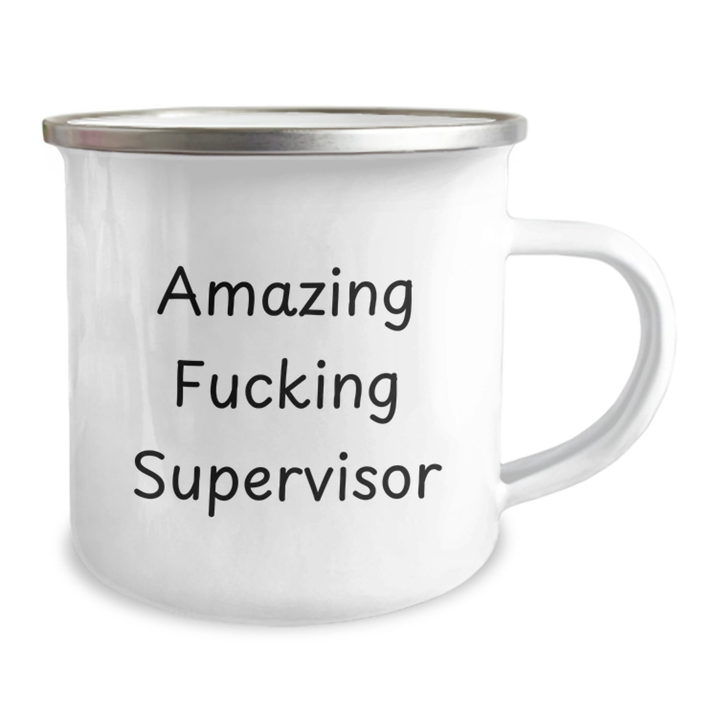 Funny Supervisor Camping Mug, Gifts from Friends and Family for Amazing Birthday Celebration, 12 oz Stainless Steel with Enamel Finish, 'Amazing F--king Supervisor' Quote - Image 2