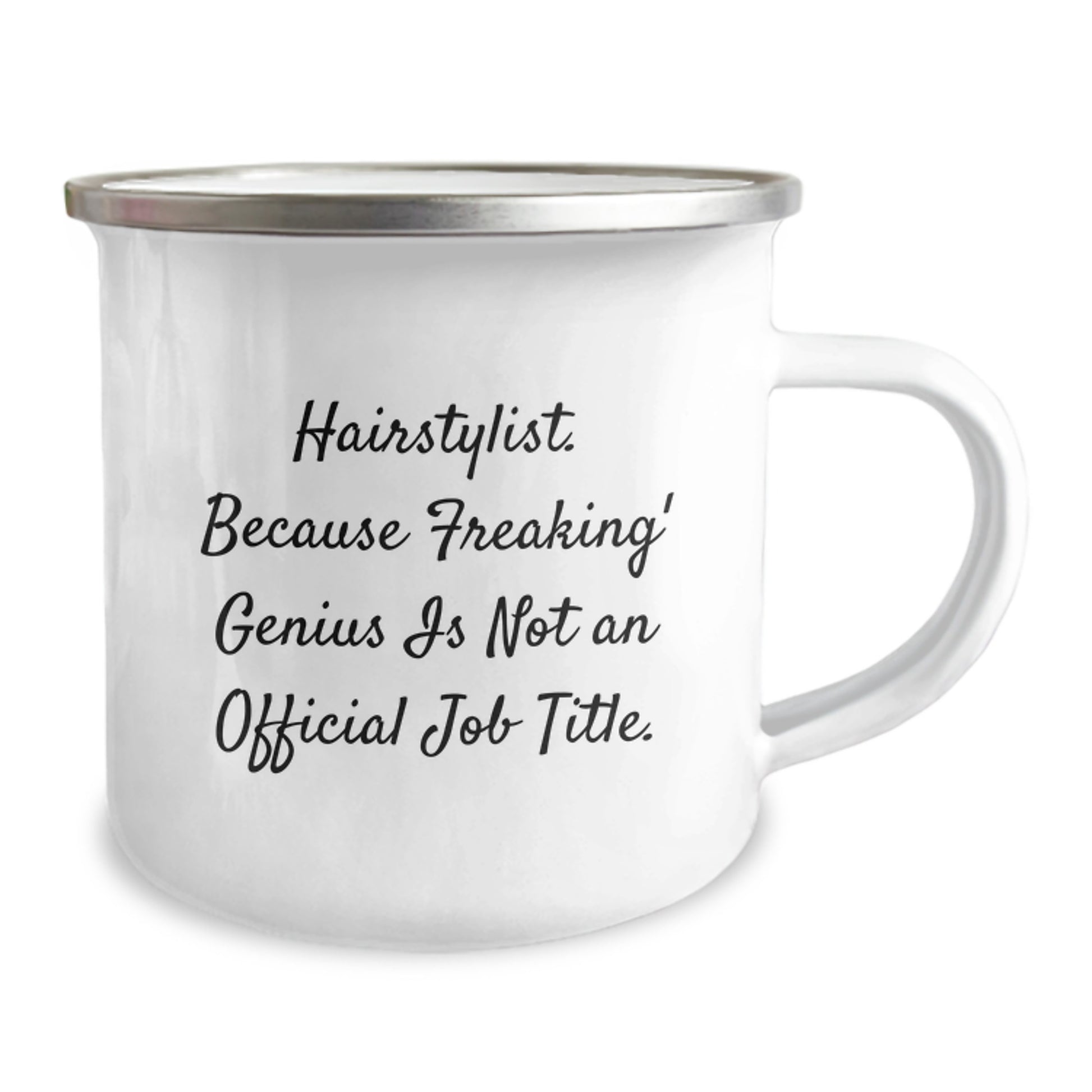 Unique Gifts for Hairstylist Friends, Funny Hair Stylist Mug, Birthday Unique Gifts from Men, 12 oz Camping Mug with Quote 'Hairstylist. Because Freaking' genius Is Not An Official Job Title.' - Image 2