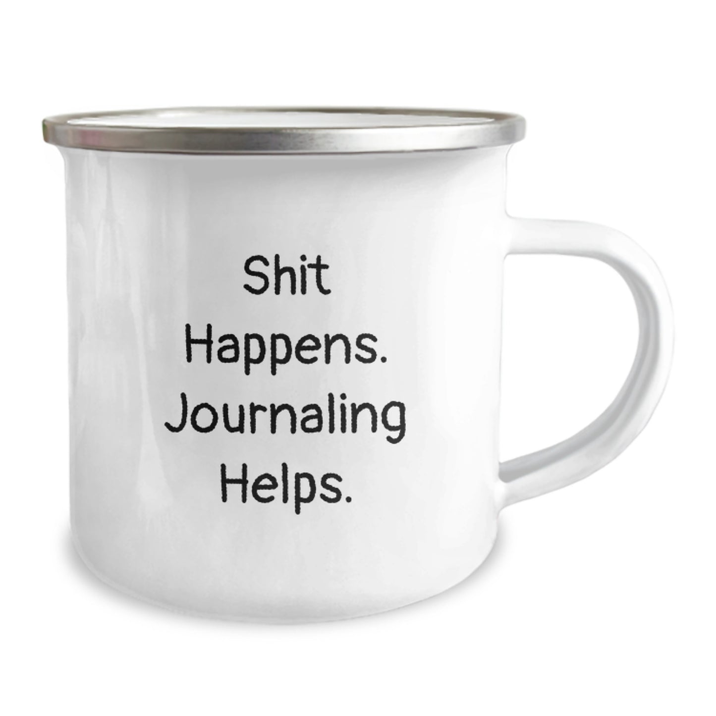Funny Journaling Gifts for Birthday - 'Shit Happens. Journaling Helps.' Camping Mug for Friends, Family, and Coworkers - Image 2