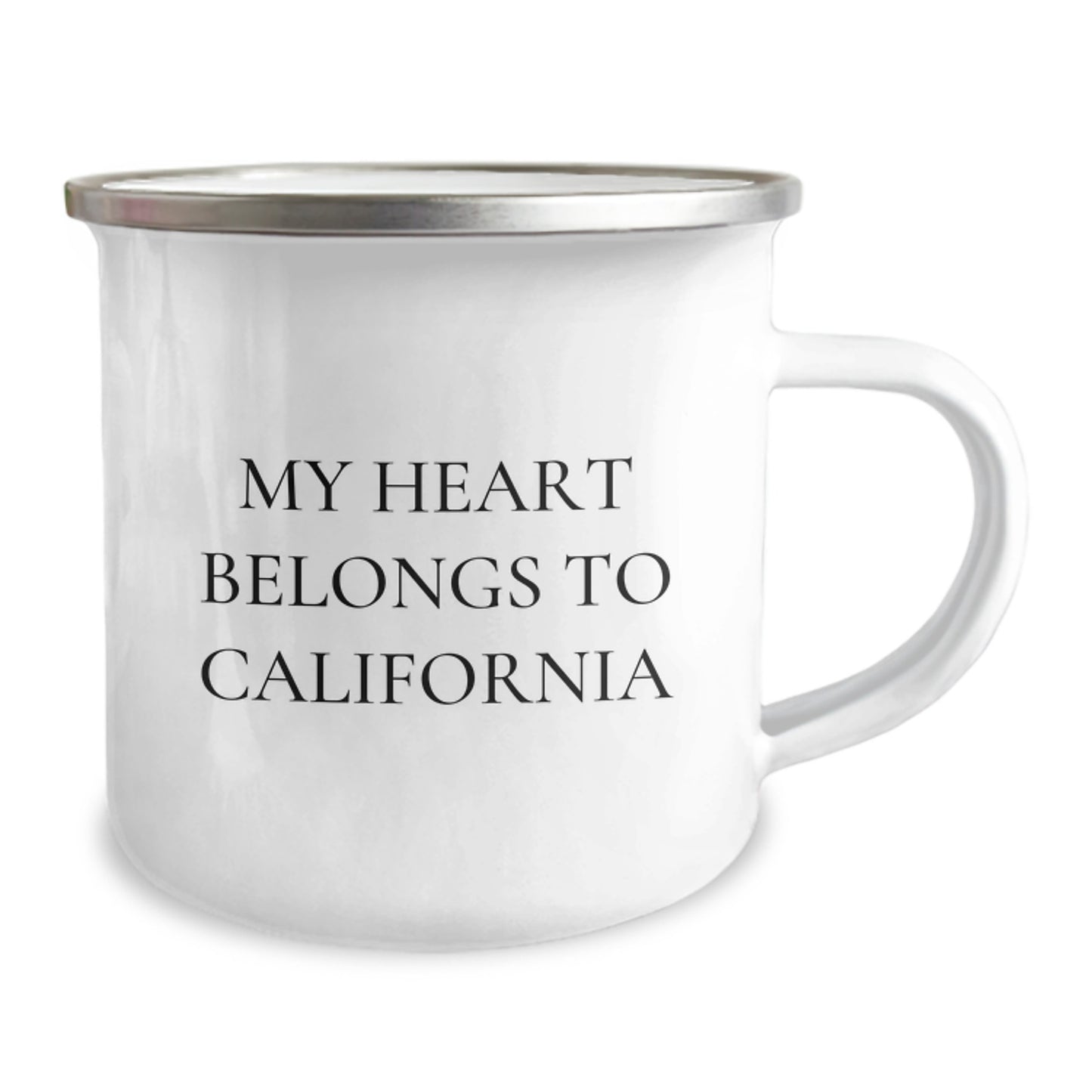 California Lovers Funny Camping Mug, Gifts from Friends to California Enthusiasts, My Heart Belongs To California Quote, 12 oz Stainless Steel with Enamel Finish - Image 2
