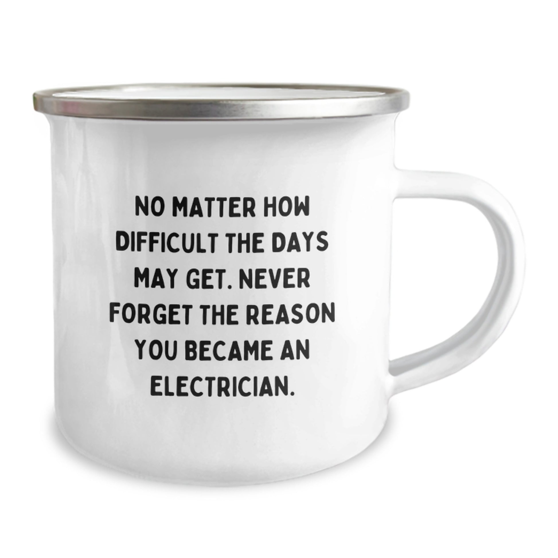 Electrician's Inspirational Camping Mug, Gifts from Friends and Family for His Graduation, 'No Matter How Difficult The Days May Get. Never Forget The Reason You Became An Electrician.' - Image 2
