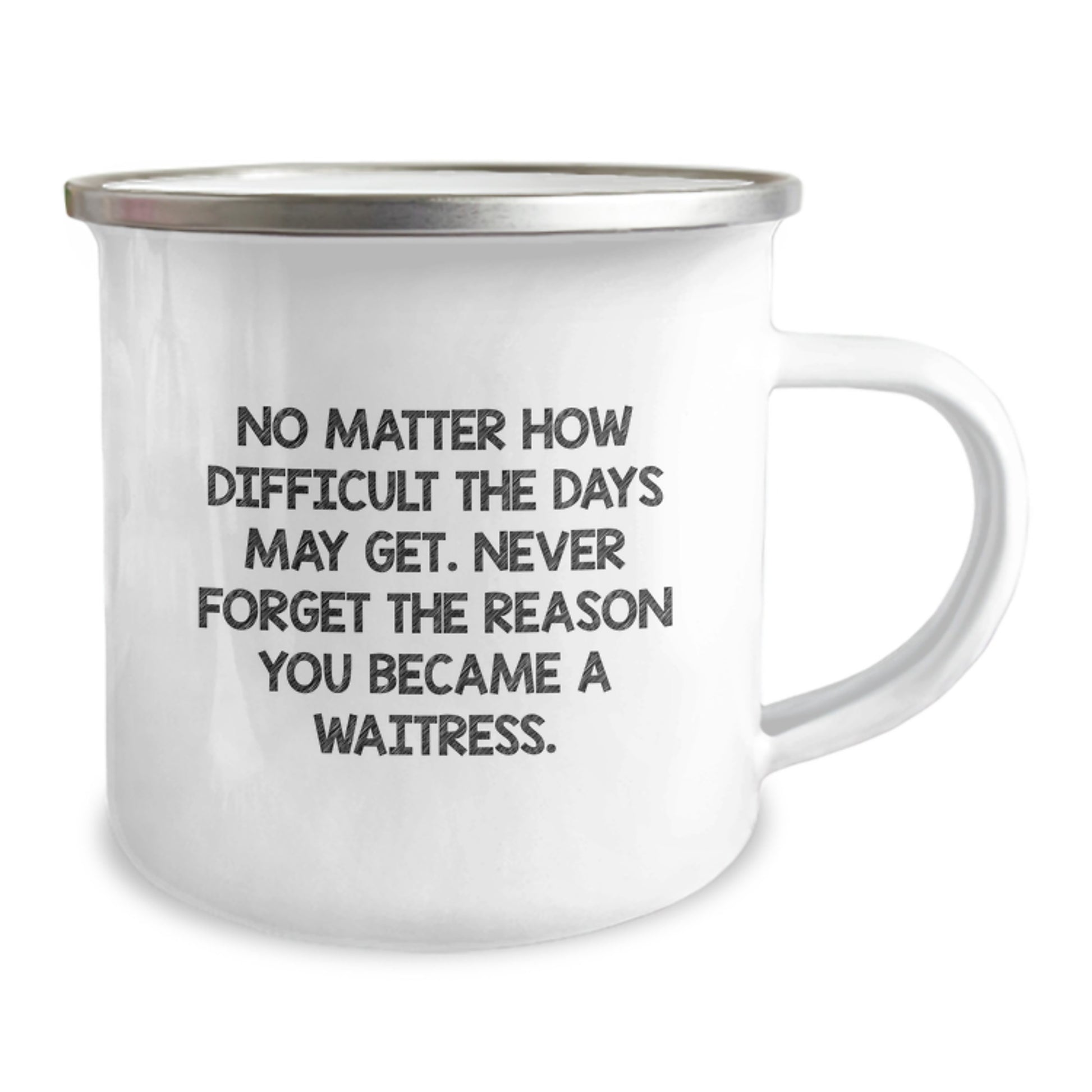 Waitress Graduation Gifts from Friends, Unique Camping Mug for Her, Inspirational Quote 'No Matter How Difficult The Days May Get. Never Forget The Reason You Became A Waitress.' - Image 2