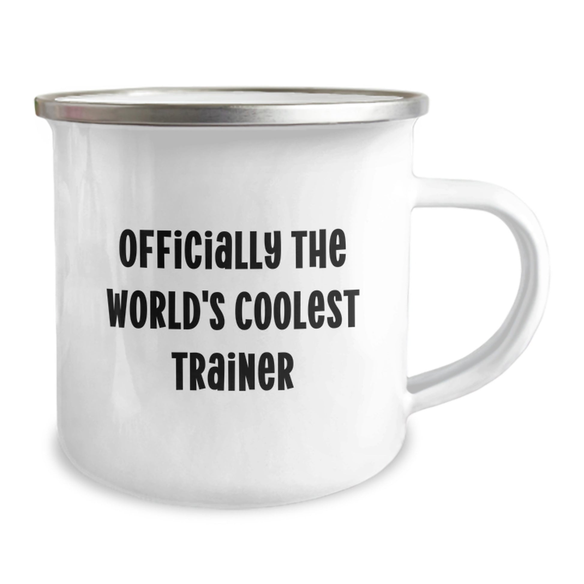 Funny Trainer Gifts for Men from Friends, Graduation Unique Gifts - 'Officially The World's Coolest Trainer' Enamel Camping Mug - Image 2