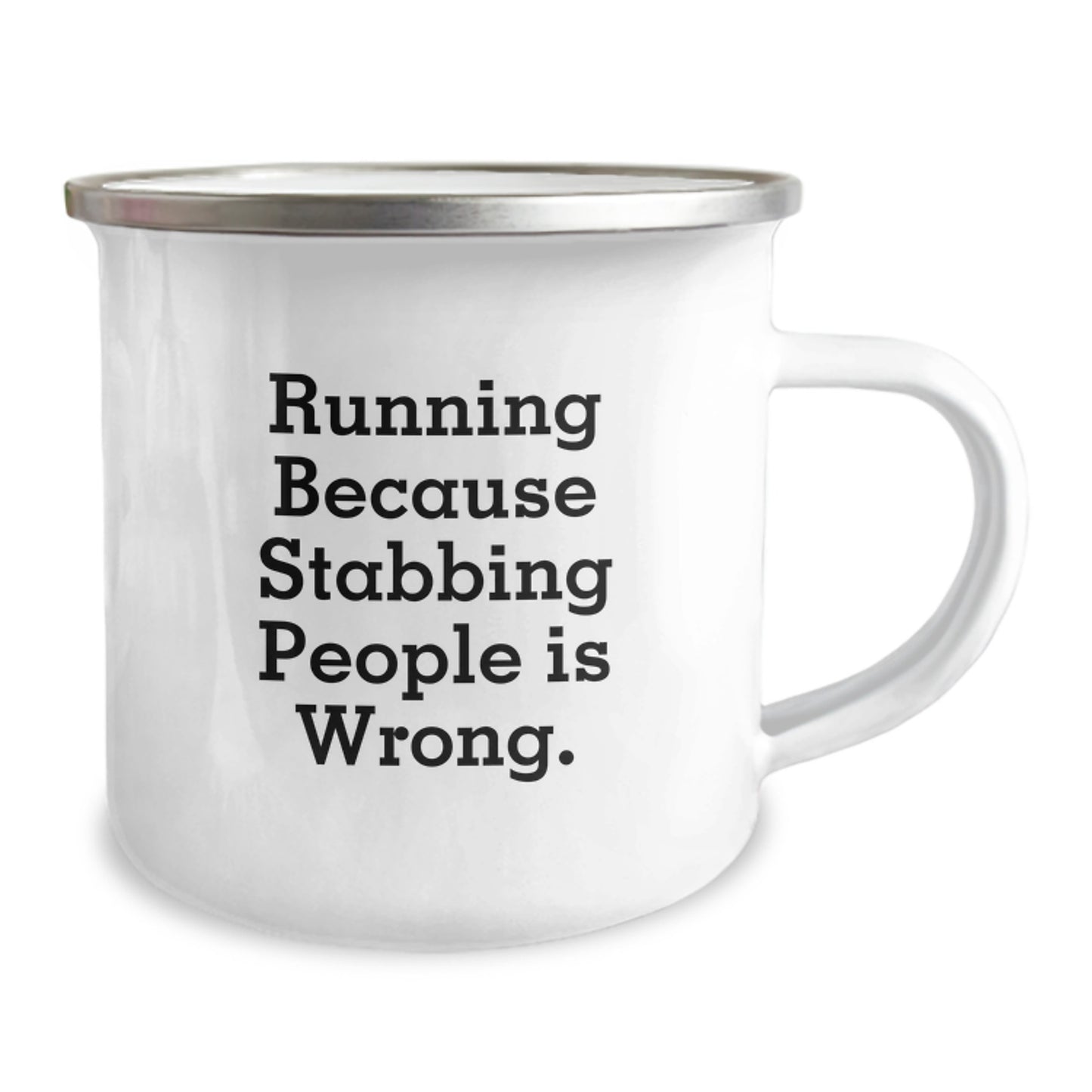 Funny Inspirational Running Gifts for Men from Family - Gifts for Running Lovers - Camping Mug with Running Because Stabbing People Is Wrong Quote - Image 2