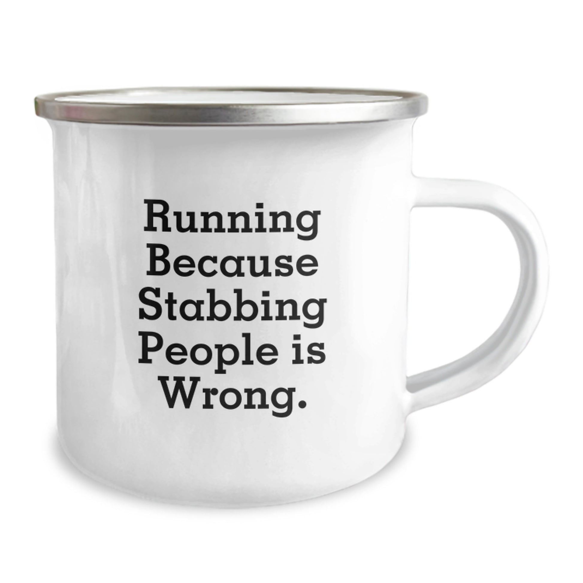 Funny Inspirational Running Gifts for Men from Family - Gifts for Running Lovers - Camping Mug with Running Because Stabbing People Is Wrong Quote - Image 2