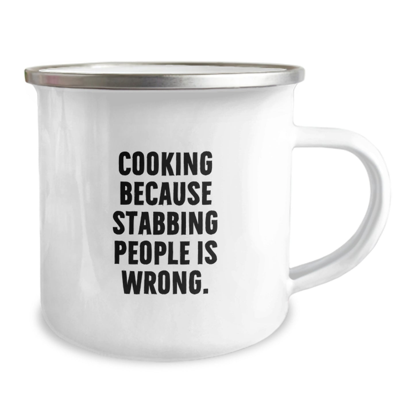 Funny Cooking Gifts for Graduation - 'Cooking Because Stabbing People Is Wrong' Camping Mug, Unique Men's Cooking Mug for Friends and Family - Image 2
