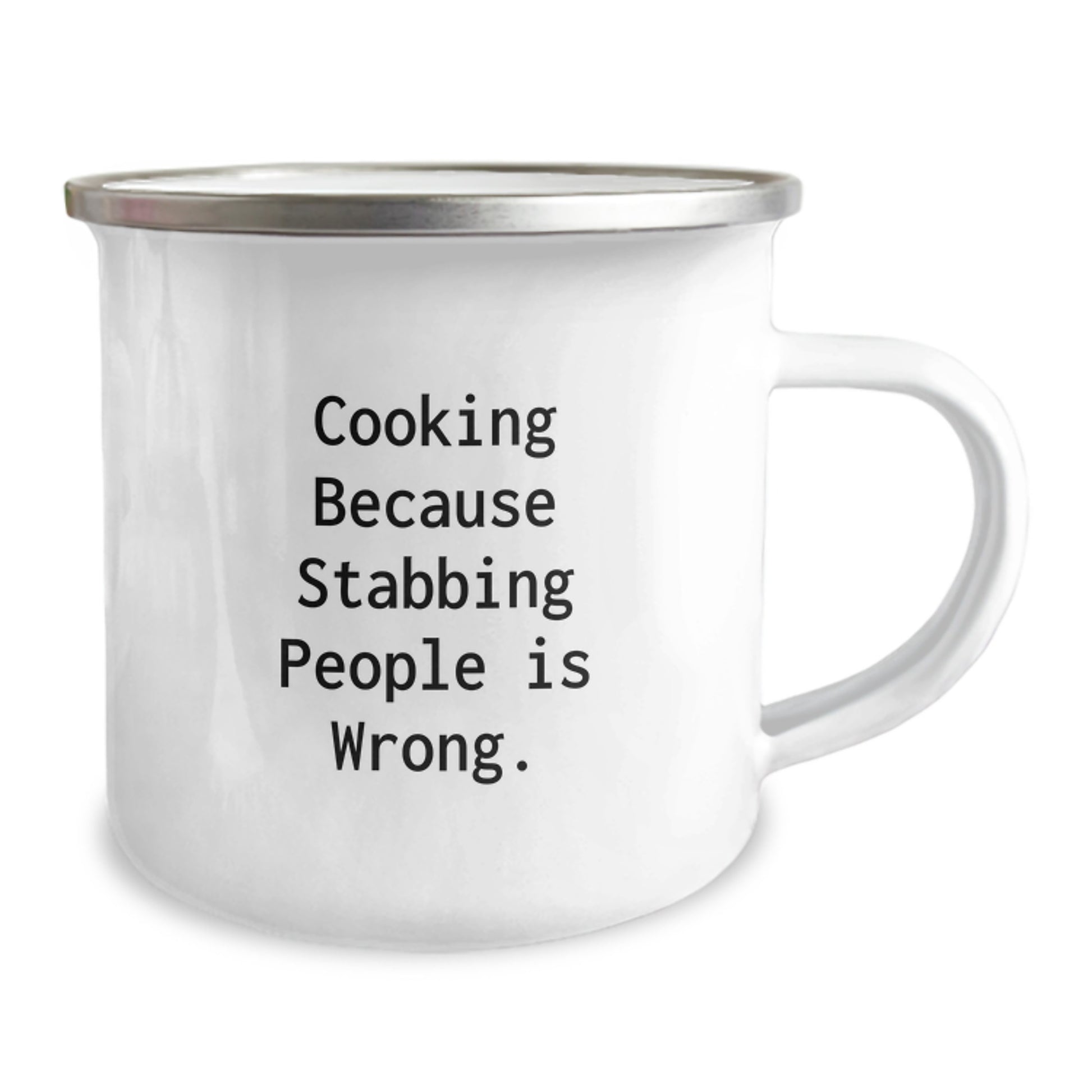 Funny Cooking Gifts for Him, Unique Camping Mug for Dad, Cooking Because Stabbing People Is Wrong. - Image 2