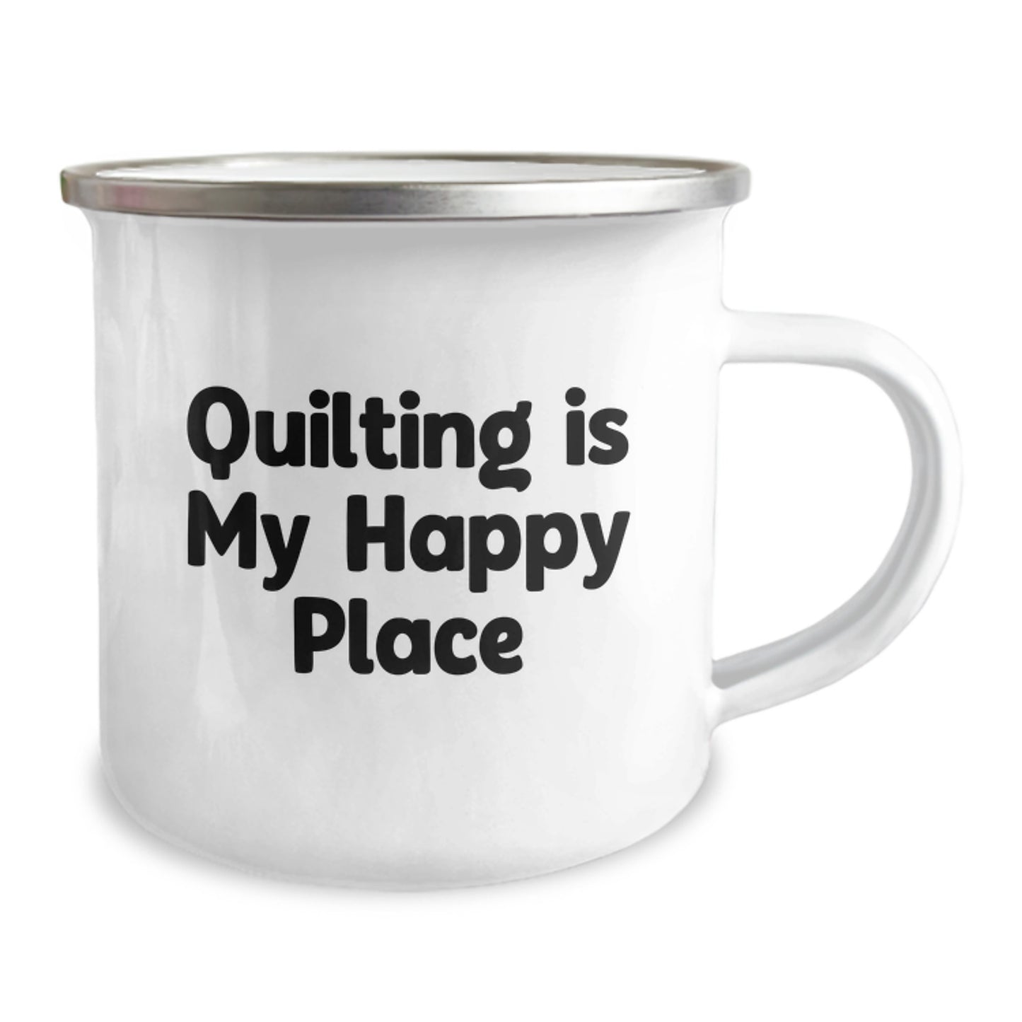 Quilting Gifts for Women Quilting Is My Happy Place Funny Camping Mug 12 oz Stainless Steel - Image 2