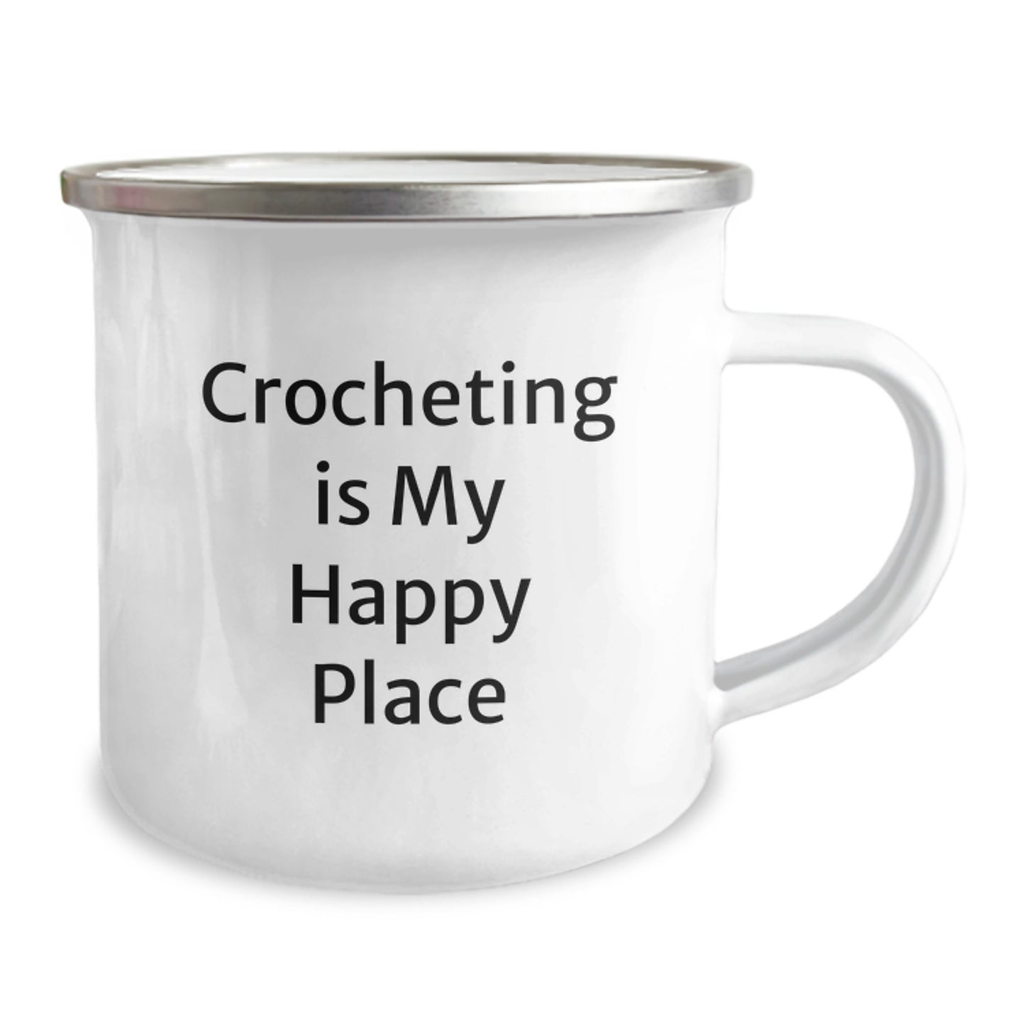 Funny Crocheting Gifts from Friends for Men - 'Crocheting Is My Happy Place' Birthday Unique Camping Mug - Image 2