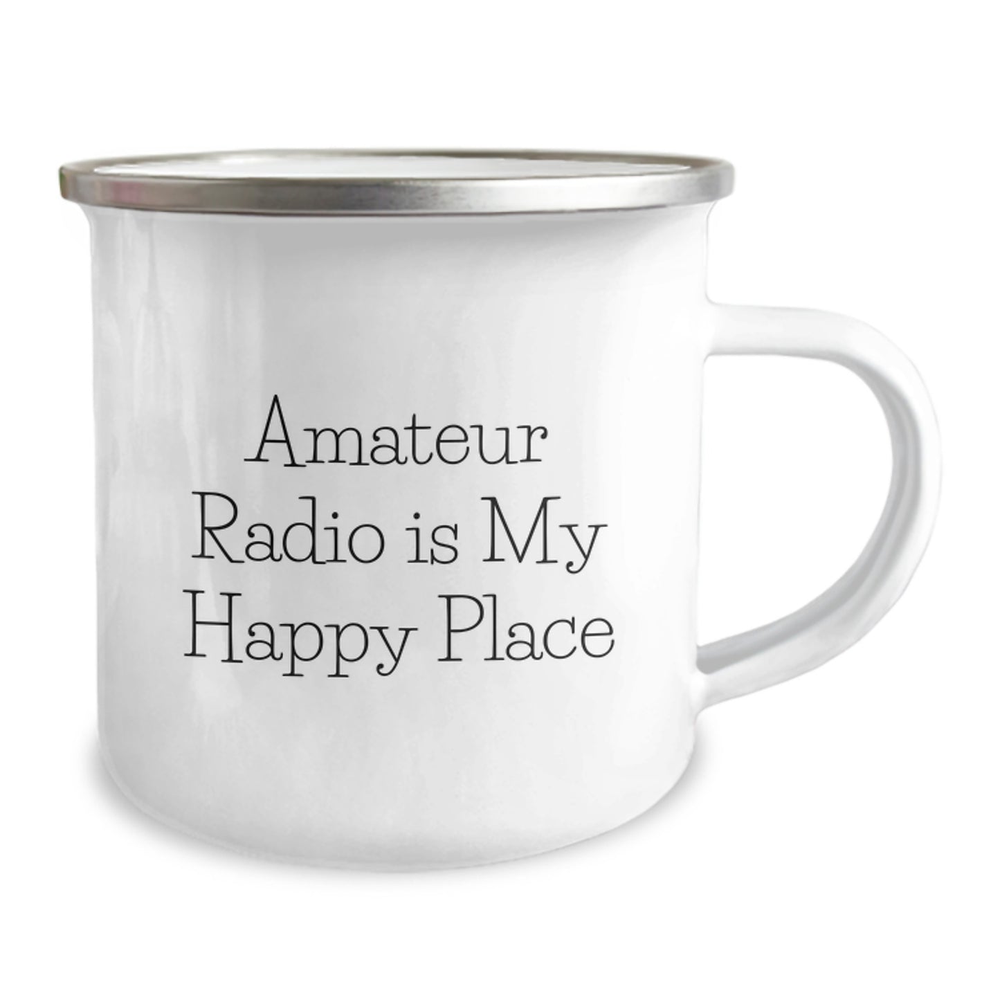 Funny Amateur Radio Gifts for Men from Friends - 'Amateur Radio Is My Happy Place' Camping Mug - Image 2