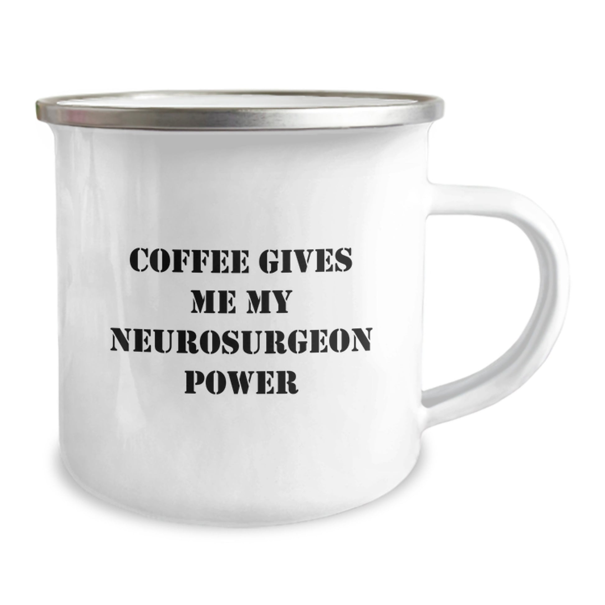 Funny Gifts from Friends and Family for Neurosurgeon Graduation, 'Coffee Gives Me My Neurosurgeon Power' Quote on Camping Mug, 12 oz Stainless Steel with Enamel Finish - Image 2