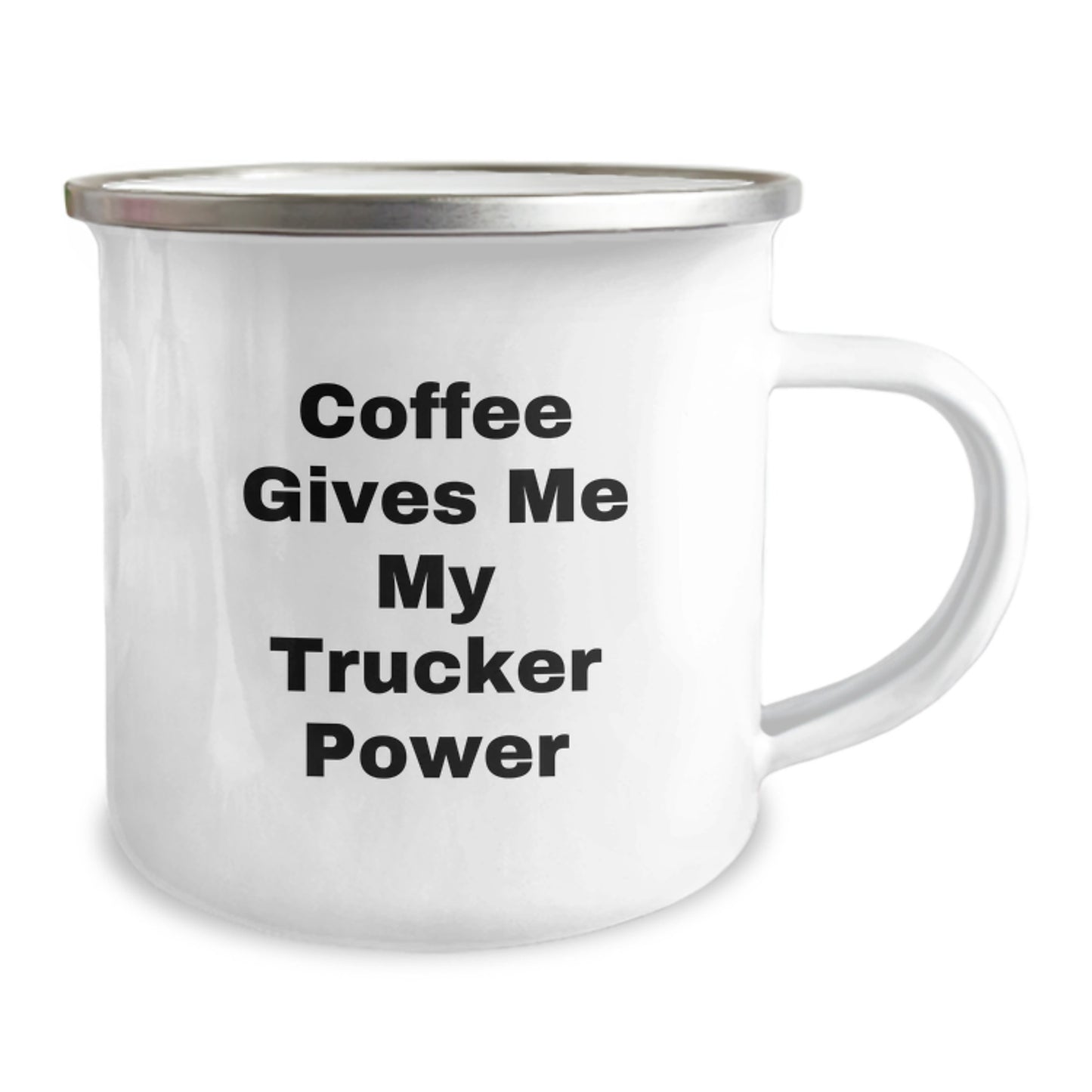 Funny Trucker Gifts from Friends for Men - Coffee Gives Me My Trucker Power Camping Mug, 12 oz Stainless Steel with Enamel Finish - Image 2