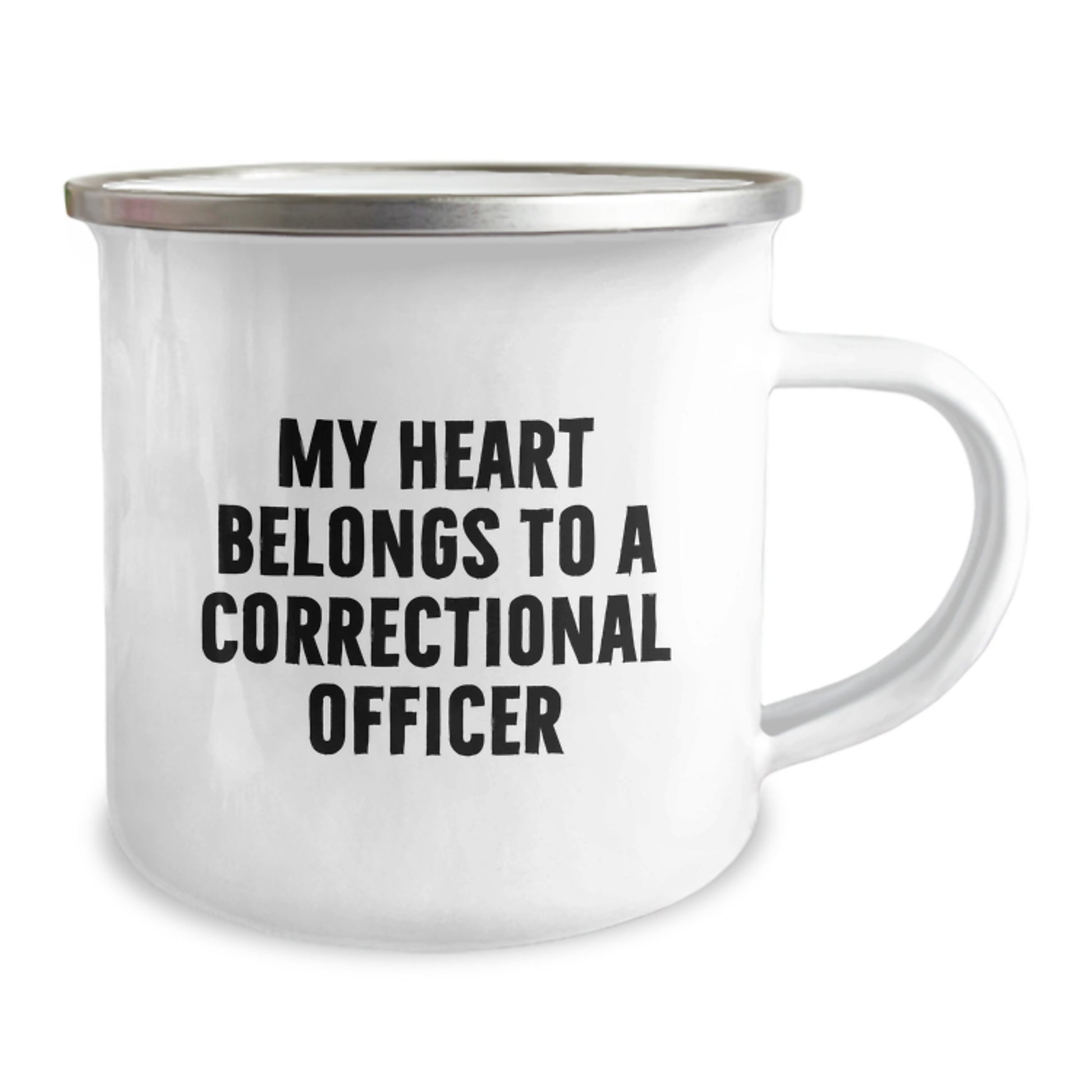 Funny Correctional Officer Gifts from Friends to Men - 'My Heart Belongs To A Correctional Officer' Camping Mug, Stainless Steel with Enamel Finish - Image 2