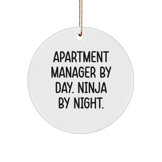 Apartment Manager Gifts - Funny Quote Circle Ornament, 'Apartment Manager By Day. Ninja By Night.' for Friends, Coworkers, Family - Christmas Unique Gifts from Men, Women - Image 1