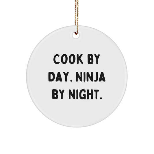 Funny Cook Gifts for Men - Circle Ornament by 'Cook By Day. Ninja By Night.' Christmas Unique Gifts from Friends - Image 1