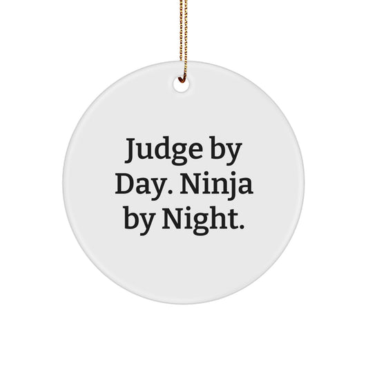 Funny Judge Gifts for Men - Christmas Circle Ornament with Quote 'Judge By Day. Ninja By Night.' from Friends - Unique Holiday Presents for Judge - Image 1