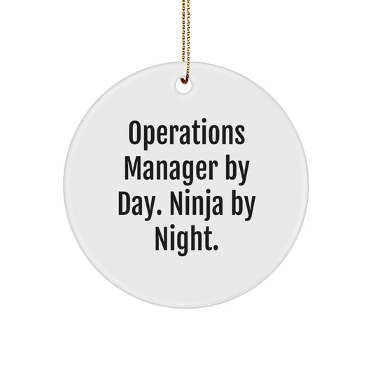 Fun Operations Manager Christmas Unique Gifts for Men or Women, 'Operations Manager By Day. Ninja By Night.' Circle Ornament, White - Image 1