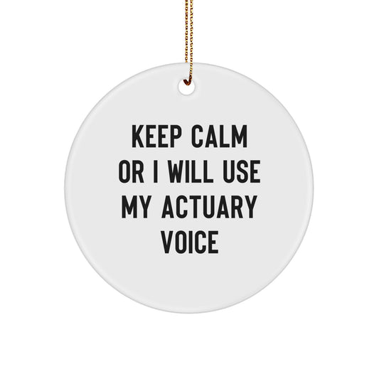 Funny Actuary Gifts for Coworkers, Friends, and Family - 'Keep Calm Or I Will Use My Actuary Voice' Christmas Unique Gifts, Actuary Circle Ornament, MDF, Sublimation - Image 1
