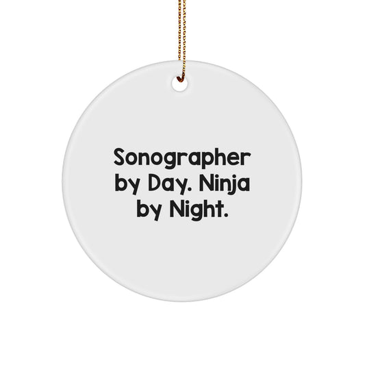 Sonographer Gifts - Circle Ornament - 'Sonographer By Day. Ninja By Night.' Funny Christmas Unique Gift for Friends and Family - Image 1