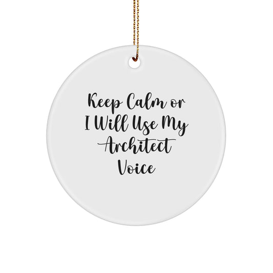 Funny Architect Gifts from Friends, 'Keep Calm Or I Will Use My Architect Voice' Christmas Unique Circle Ornaments for Men Women Coworkers Family - Image 1