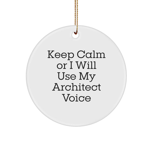 Unique Architect Gifts for Men - Funny 'Keep Calm Or I Will Use My Architect Voice' Circle Ornament, Christmas Unique Gifts from Friends - Image 1