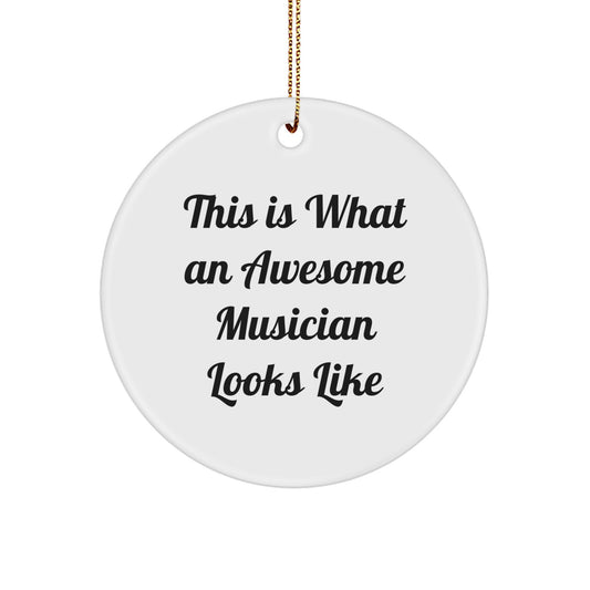 Funny Musician Gifts for Men - 'This Is What An Awesome Musician Looks Like' Circle Ornament, Christmas Unique Gifts from Father to Son - Image 1