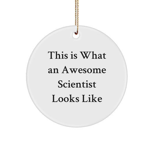 This Is What An Awesome Scientist Looks Like, White Circle Ornament, Funny Scientist Christmas Unique Gift for Friends Family Coworkers - Image 1