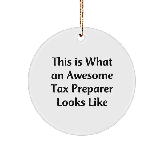 Gifts from Friends for Tax Preparer, Funny Christmas Circle Ornament, This Is What An Awesome Tax Preparer Looks Like - Image 1