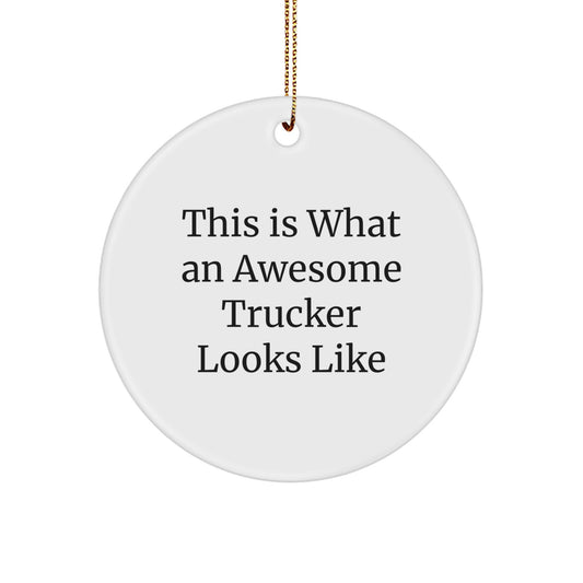 Funny Trucker Gifts from Men, Christmas Unique Gifts for Trucker, Trucker Circle Ornament with 'This Is What An Awesome Trucker Looks Like' - Image 1
