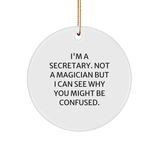 Funny Secretary Gifts for Women - Christmas Circle Ornament with 'I'm A Secretary. Not A Magician But I Can See Why You Might Be Confused.' Quote - Gifts from Friends and Family - Image 1