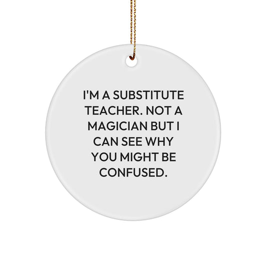 Funny Substitute Teacher Gifts for Him, Circle Ornament Christmas Unique Gifts from Men, I'm A Substitute Teacher Quote Decor - Image 1