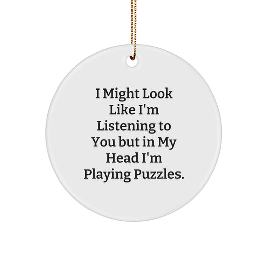 Puzzles Circle Christmas Ornament Gift for Friends Listening but Playing - Image 1