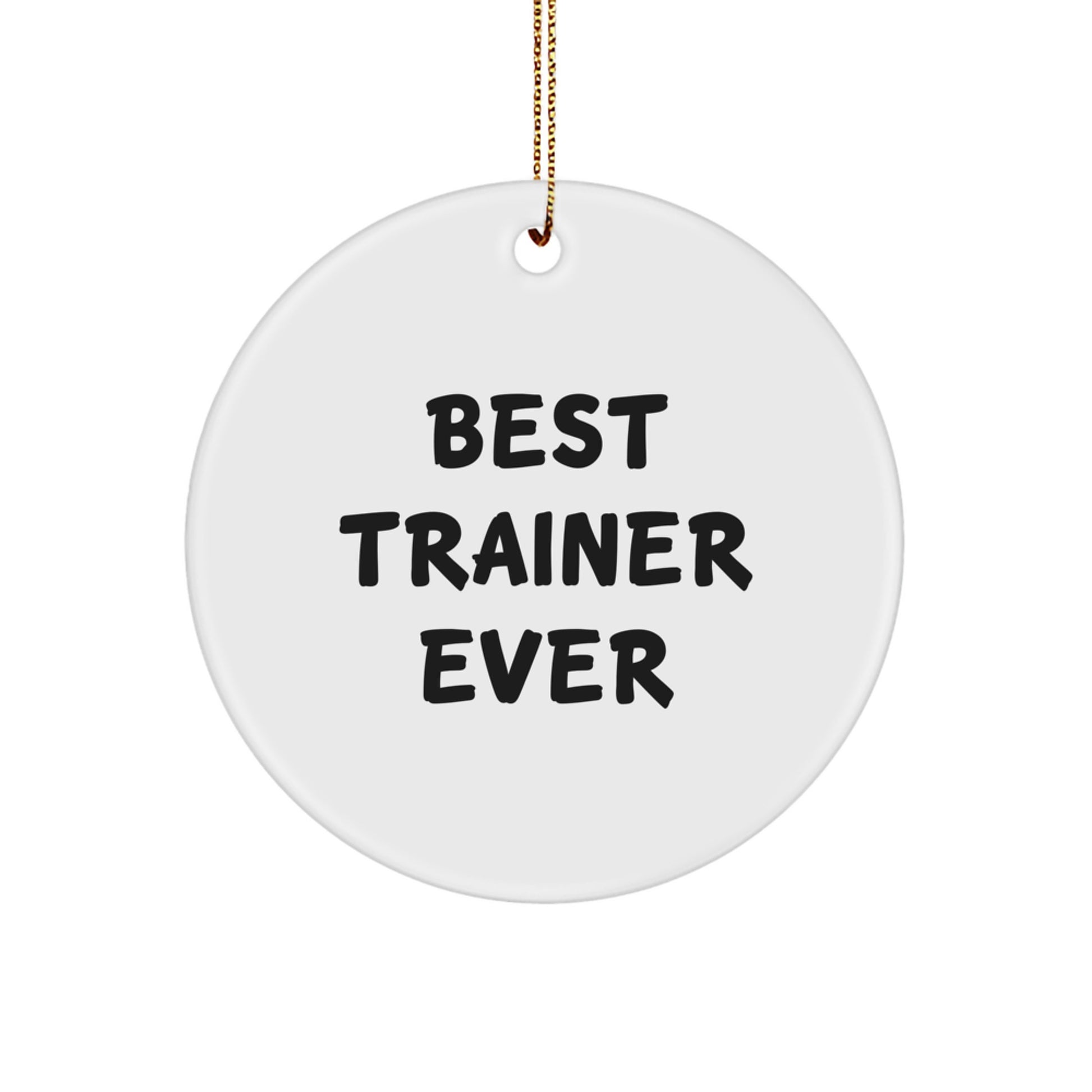 Funny Trainer Gifts from Friends for Him - Best Trainer Ever Circle Ornament, White, Durable MDF, Christmas Unique Gifts - Image 1