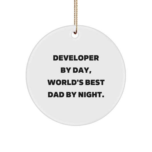 Funny Developer Gifts for Men - 'Developer By Day, World's Best Dad By Night.' Christmas Unique Gifts for Developers Circle Ornament - Image 1