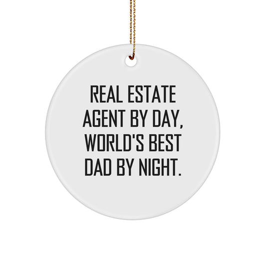 Real Estate Agent Gifts from Men - Funny Circle Ornament, 'Real Estate Agent By Day, World's Best Dad By Night.' for Christmas - Image 1