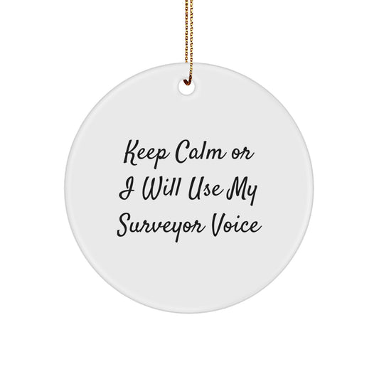 Funny Surveyor Circle Ornament Gifts from Friends for Surveyor Men - Keep Calm Or I Will Use My Surveyor Voice - Image 1