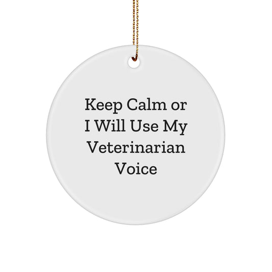 Funny Veterinarian Gifts from Friends, Christmas Unique Circle Ornament for Veterinarian Men Women Coworkers Family, Keep Calm I Will Use My Veterinarian Voice - Image 1