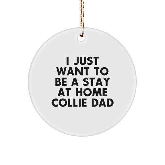 Funny Collie Dog Dad Gifts for Men - Christmas Unique Circle Ornament with Quote 'I Just Want To Be A Stay At Home Collie Dad' - Gifts from Family and Friends - Image 1