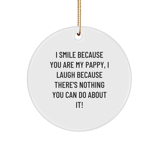 Funny Pappy Circle Ornament, Unique Gifts for Pappy, Men, Family, and Friends, Christmas Decorations, I Smile Because You Are My Pappy, Circle Ornament, White Color, Easy Hanging - Image 1