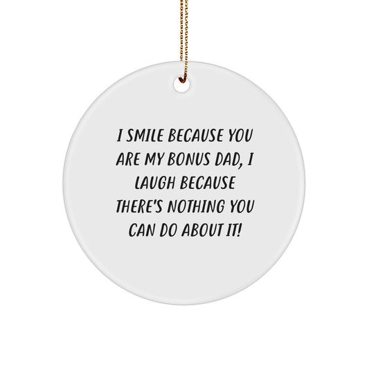 Funny Bonus Dad Gifts from Family for Christmas Unique Circle Ornament - Image 1