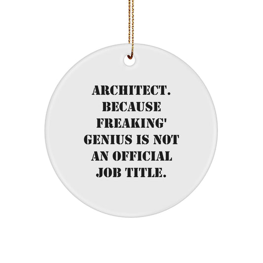 Funny Architect Gifts, 'Architect. Because Freaking' genius Is Not An Official Job Title.' Circle Ornament for Men, Women, Coworkers, Family - Unique Christmas Unique Gifts from Friends - Image 1