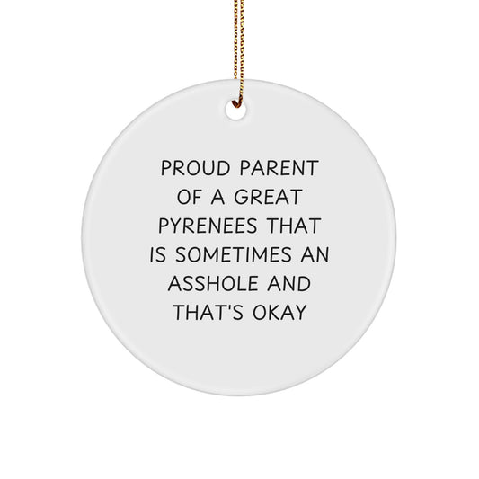 Funny Great Pyrenees Dog Christmas Circle Ornament Gifts from Proud Parents, Circle Shaped Keepsake, Great Pyrenees Dog Lover Gifts for Family - Image 1
